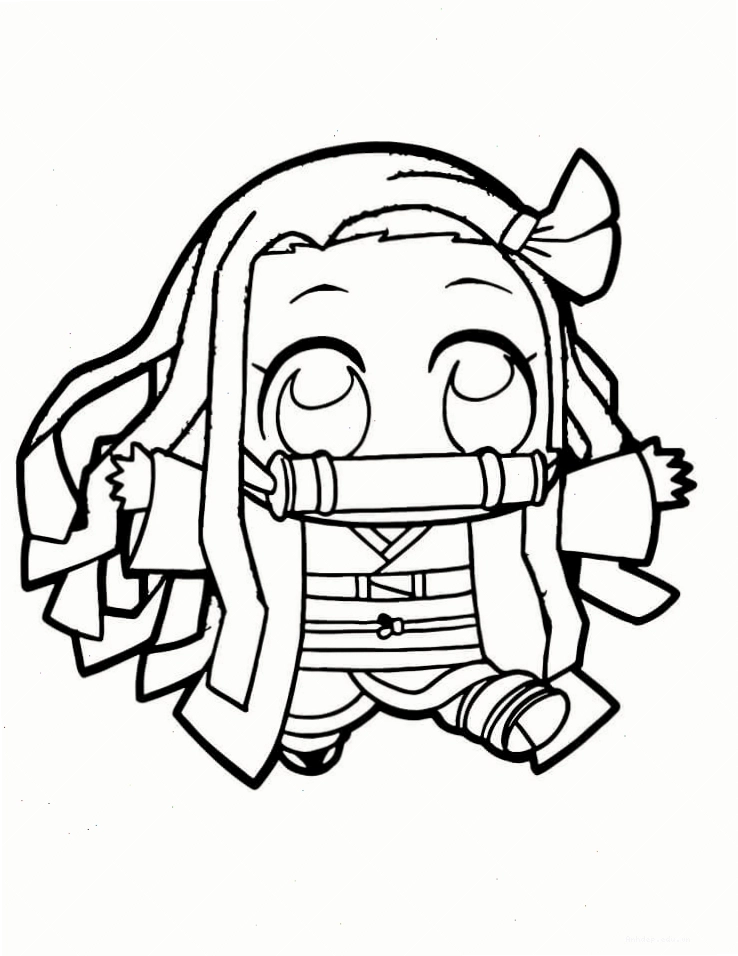 Nezuko phiên bản chibi trong tranh tô màu