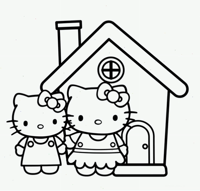 Ngôi nhà Hello Kitty với nhiều ô cửa sổ để bé tô màu