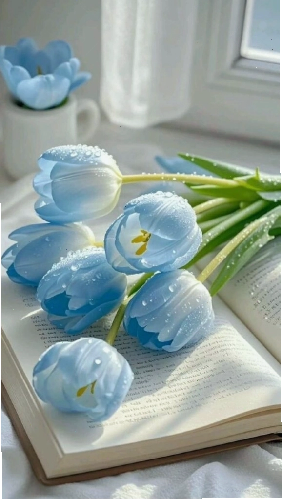 Nhiều bông hoa tulip xanh mọc san sát nhau