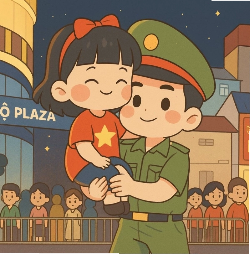 Nữ công an chibi với nụ cười rạng rỡ