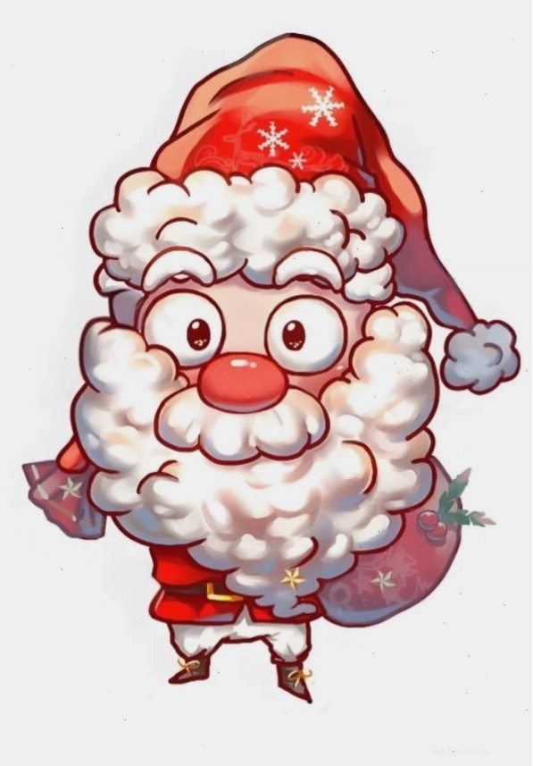 Ông già Noel chibi với biểu cảm đáng yêu và nụ cười tươi tắn