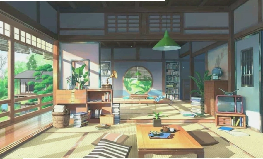 Phòng khách phong cách anime với hình nền động
