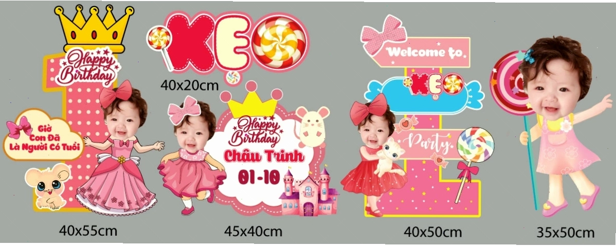 Thiết kế hashtag cầm tay chibi sinh nhật bé gái