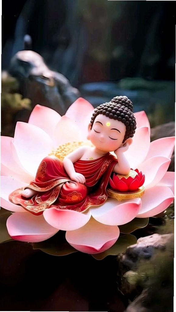 Tiểu hòa thượng ngủ say trên đài sen