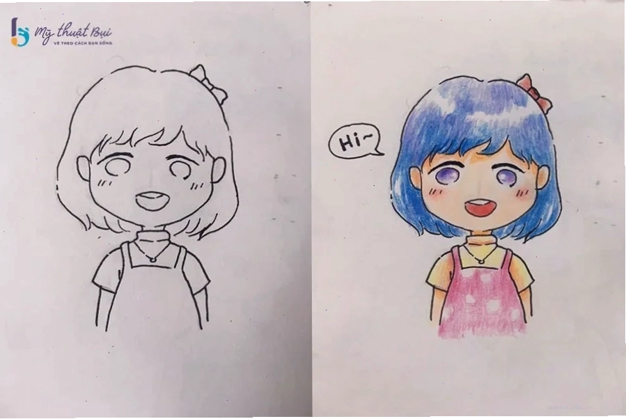 Tô màu và hoàn thiện hình vẽ Chibi nữ