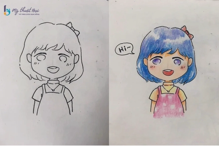 Tô màu và hoàn thiện hình vẽ Chibi nữ