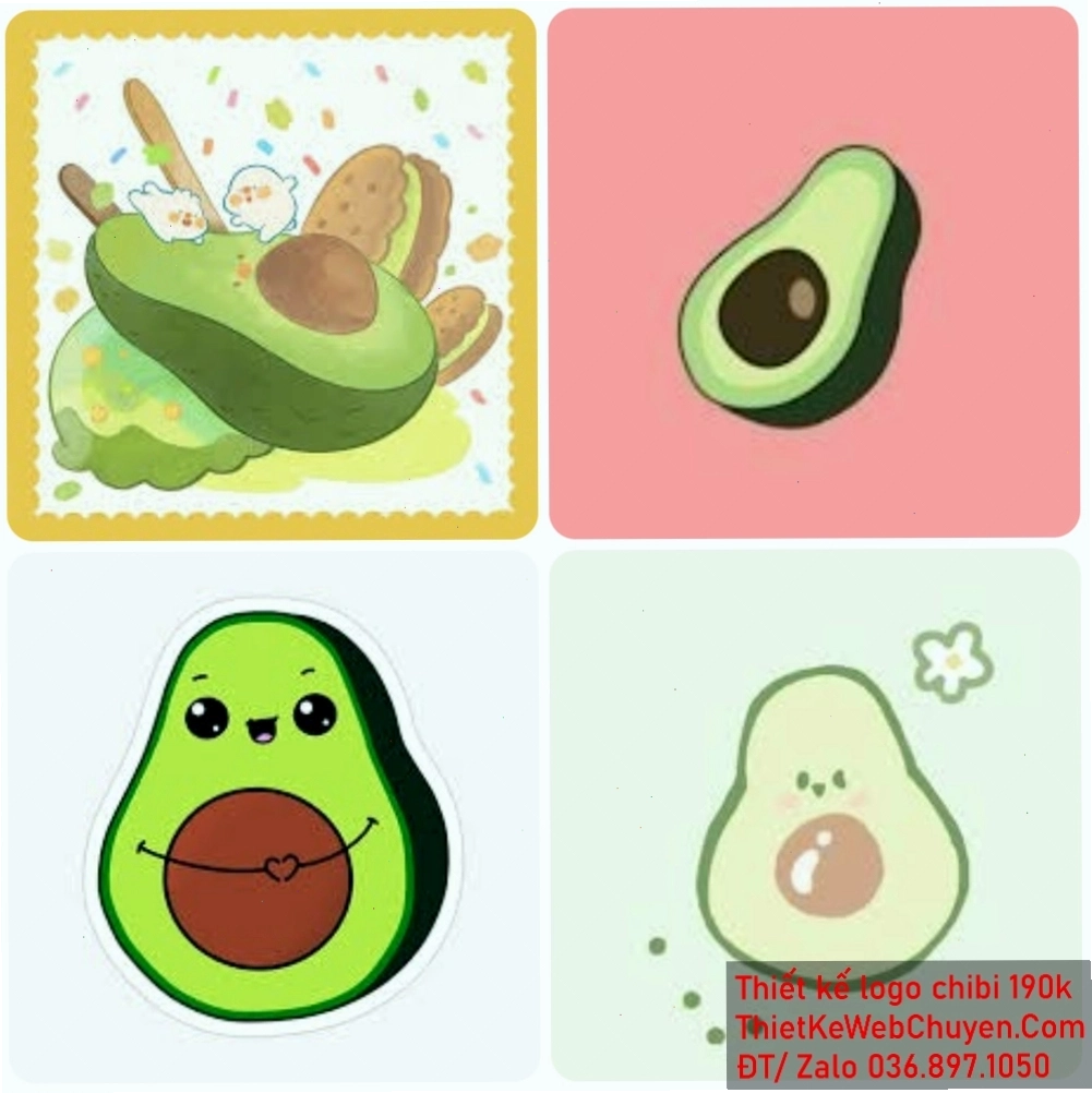 Trái bơ chibi cute với biểu cảm vui tươi