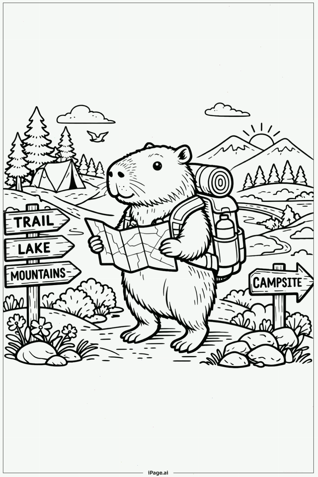 Trang tô màu Capybara trong chuyến hành trình khám phá thế giới