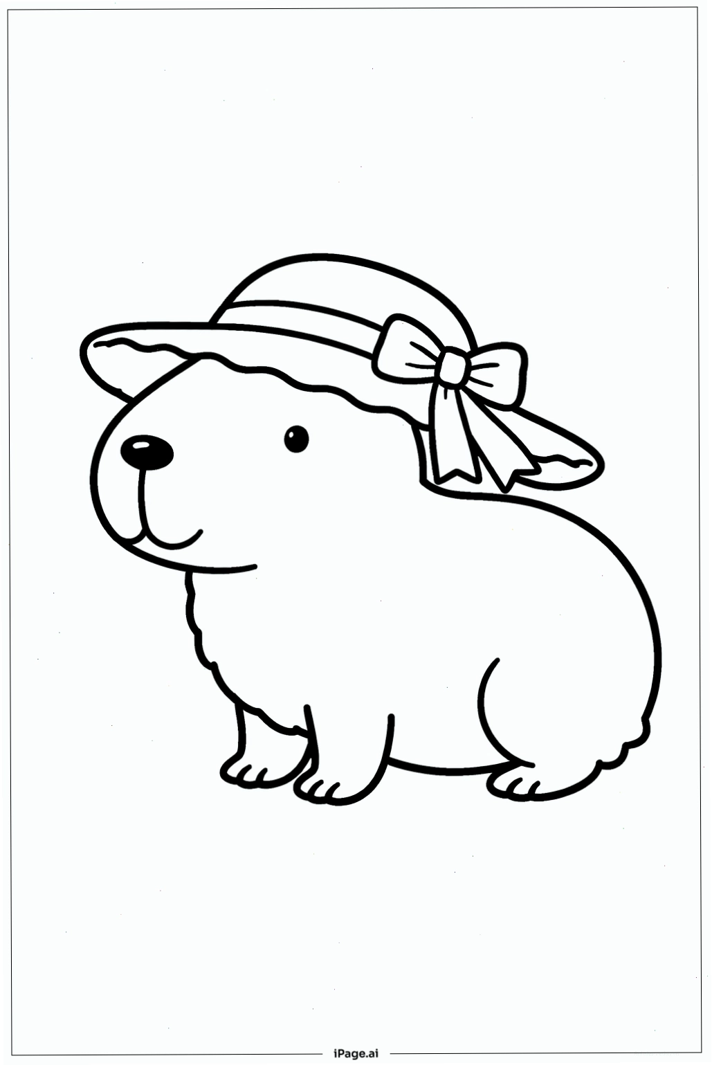 Trang tô màu Chuột capybara đội mũ rộng vành, sẵn sàng cho một ngày nắng đẹp