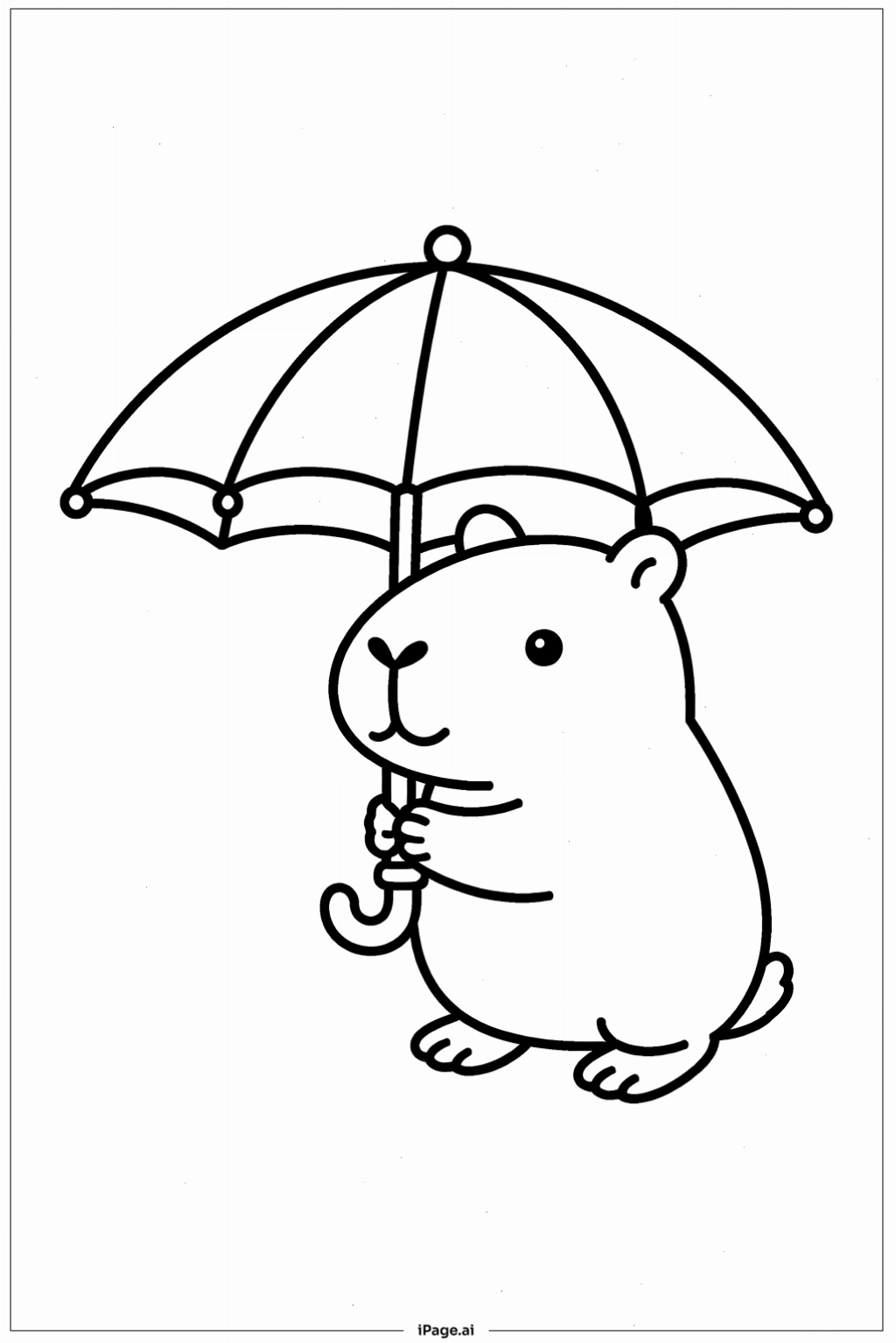 Trang tô màu Chuột Capybara Dưới Cái Dù, mô tả cảnh vật trong ngày mưa