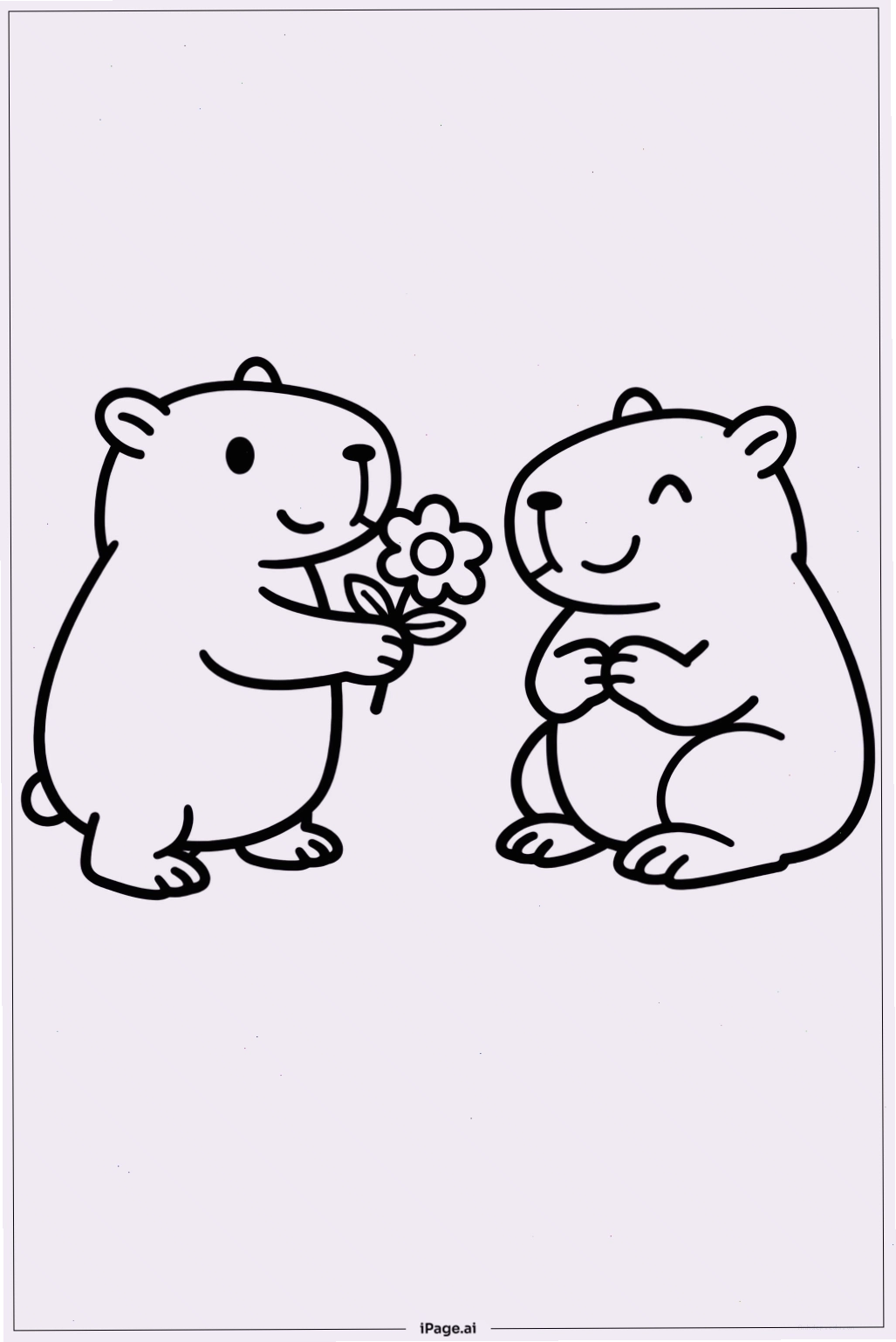 Trang tô màu Chuột Capybara Tặng Hoa, thể hiện sự ga lăng và tình cảm
