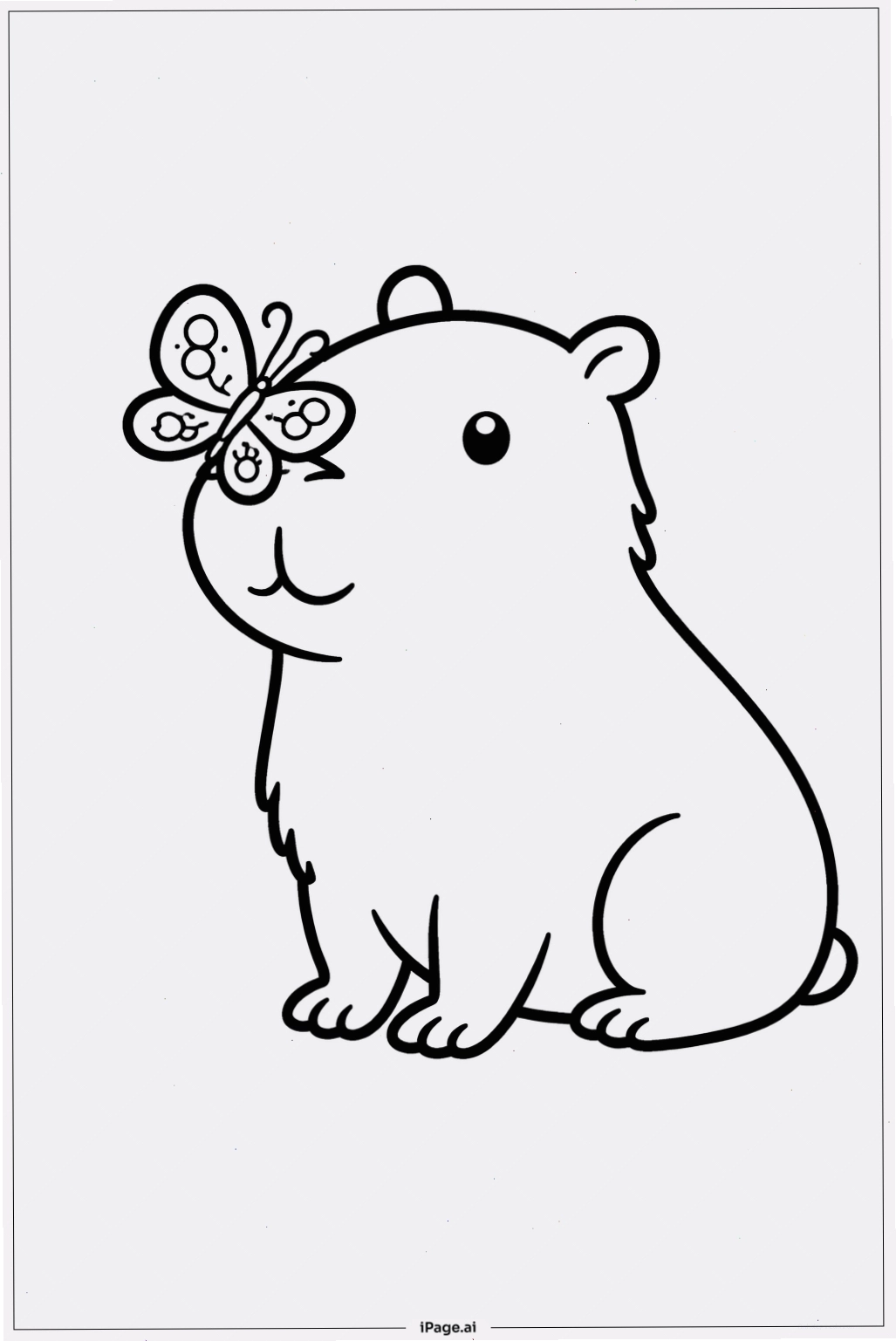 Trang tô màu Chuột Capybara với Bướm, tạo nên khung cảnh thiên nhiên thơ mộng