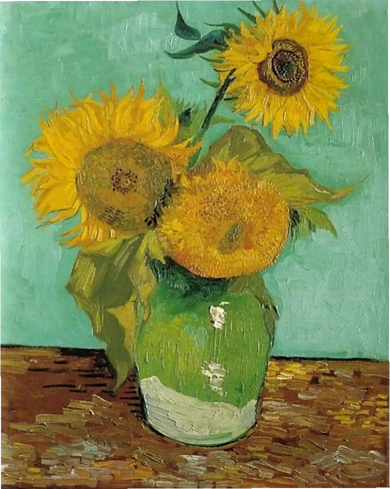 Tranh tĩnh vật 3 bông hoa hướng dương của Van Gogh thể hiện sự biến đổi tinh tế