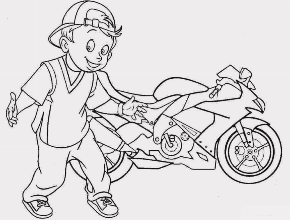 Tranh tô màu bạn trai ngồi trên xe máy