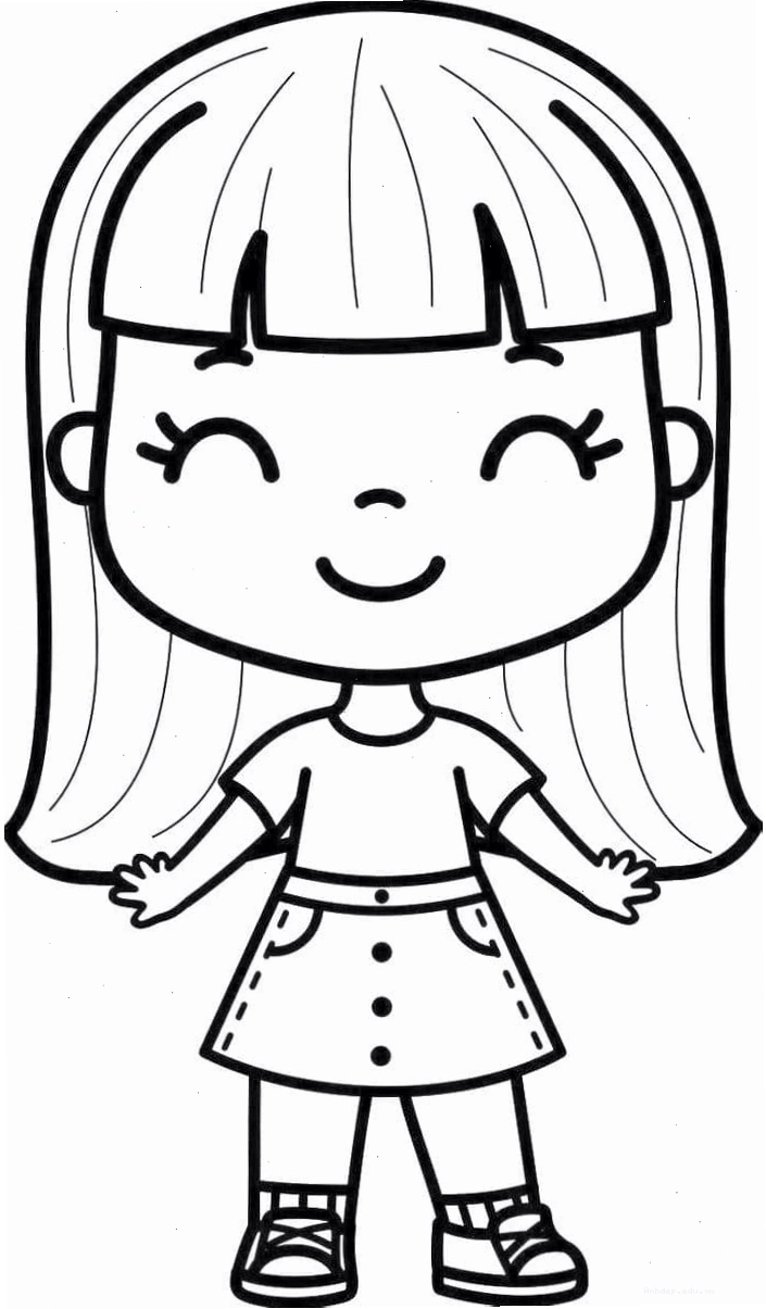 Tranh tô màu búp bê giấy chibi dễ thương