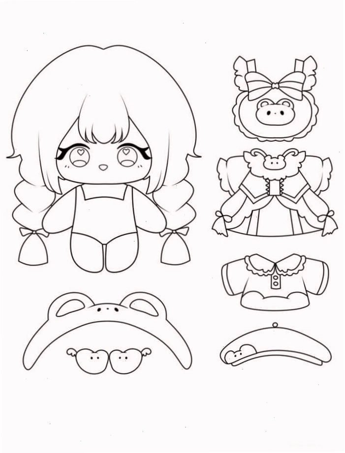 Tranh tô màu búp bê giấy dạng coloring pages