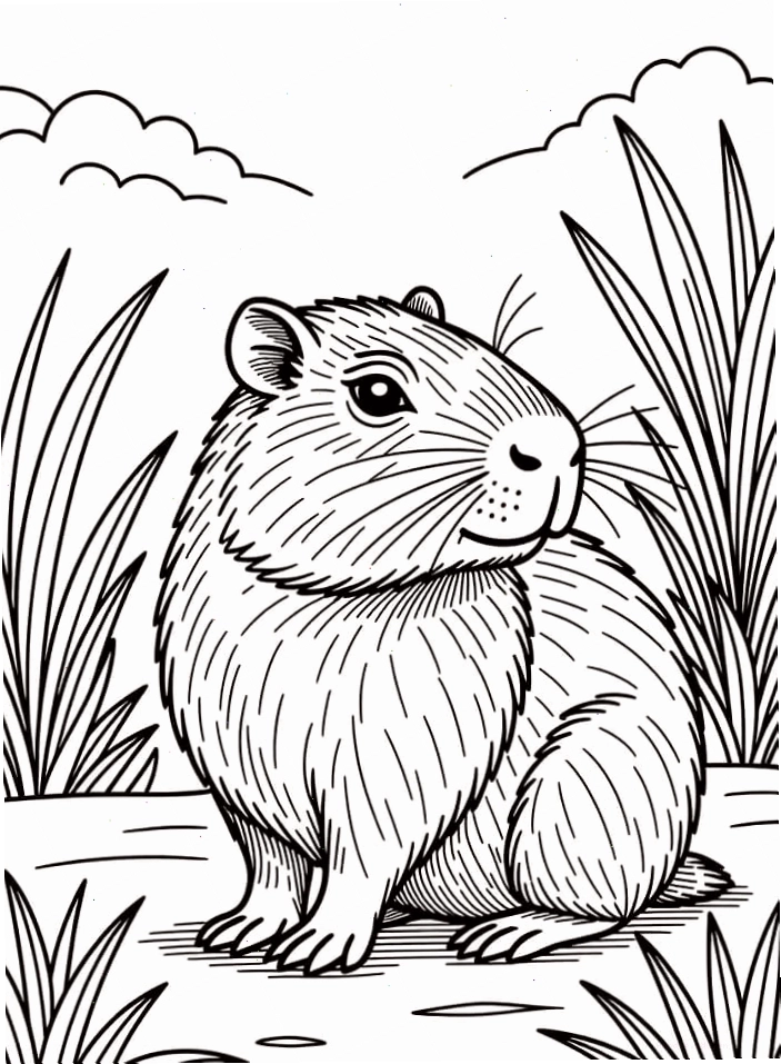 Tranh tô màu Capybara cực kỳ dễ thương