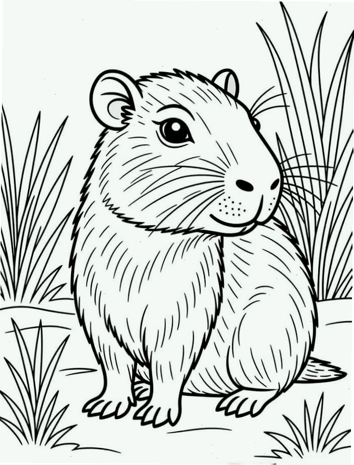 Tranh tô màu Capybara dễ thương với phong cách hoạt hình