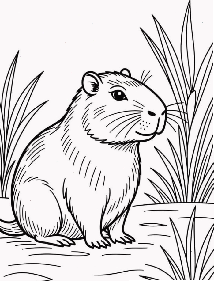 Tranh tô màu Capybara vui vẻ