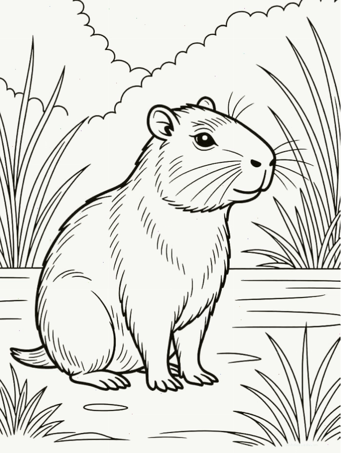 Tranh tô màu Capybara xinh xắn