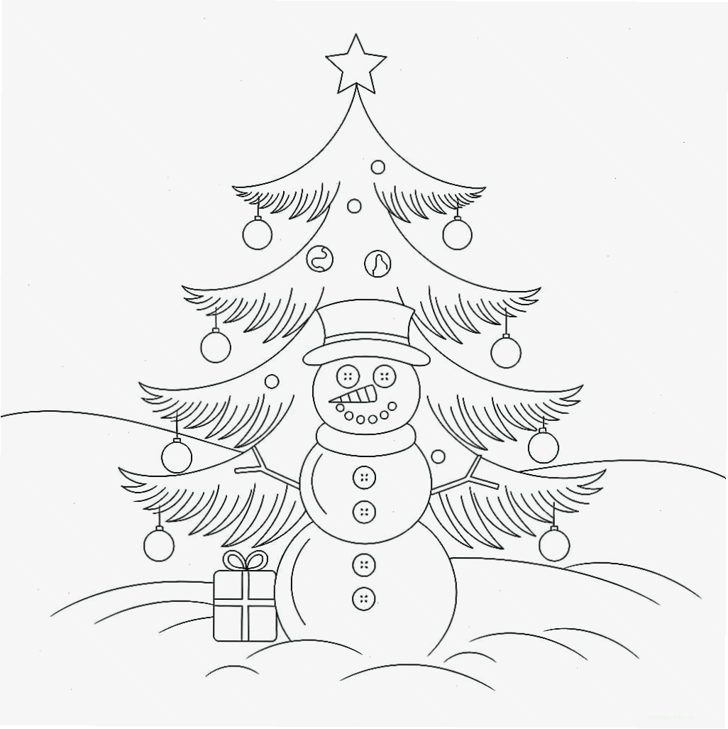 Tranh tô màu cây thông Noel cùng người tuyết