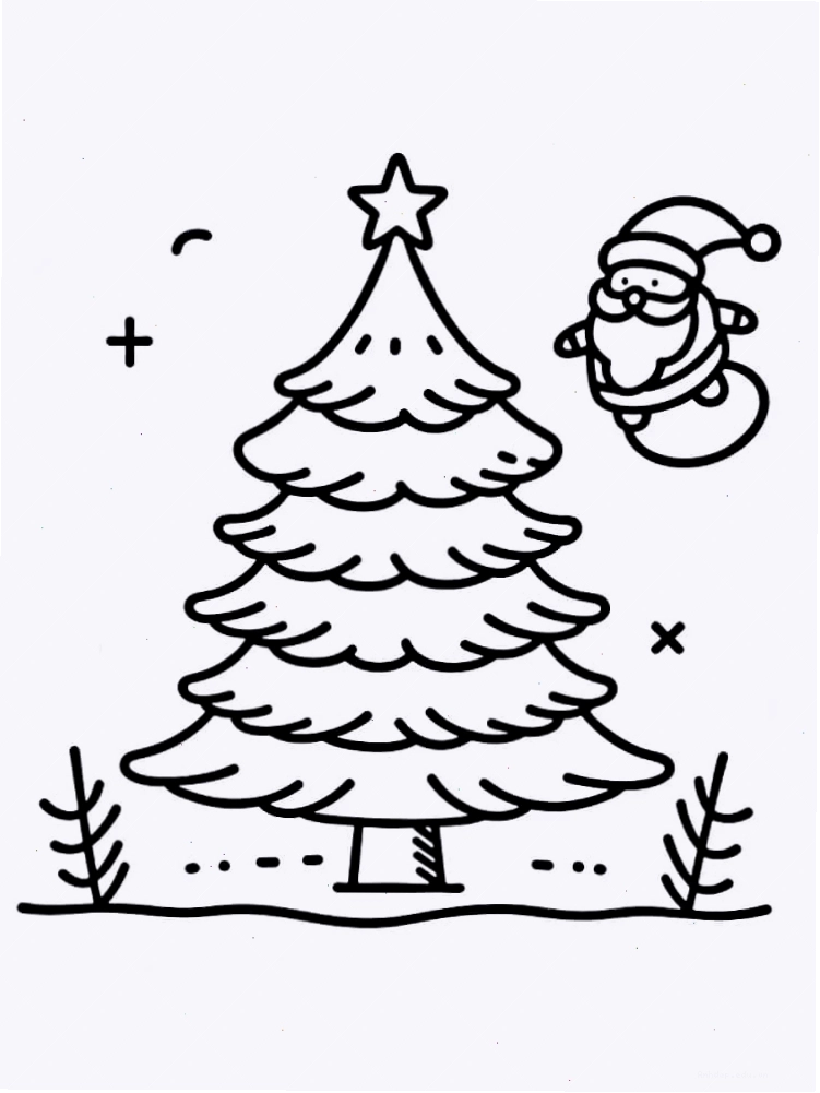 Tranh tô màu cây thông Noel cùng ông già Noel