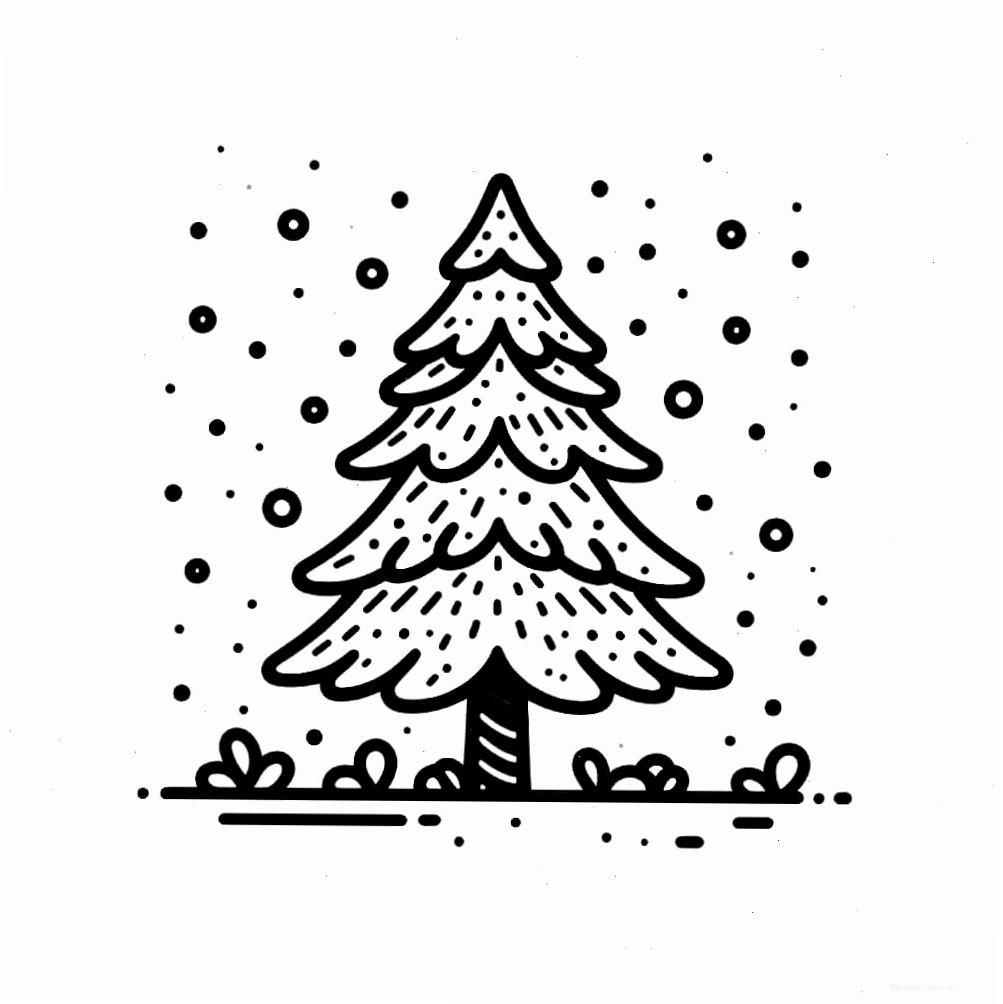 Tranh tô màu cây thông Noel dưới trời tuyết rơi