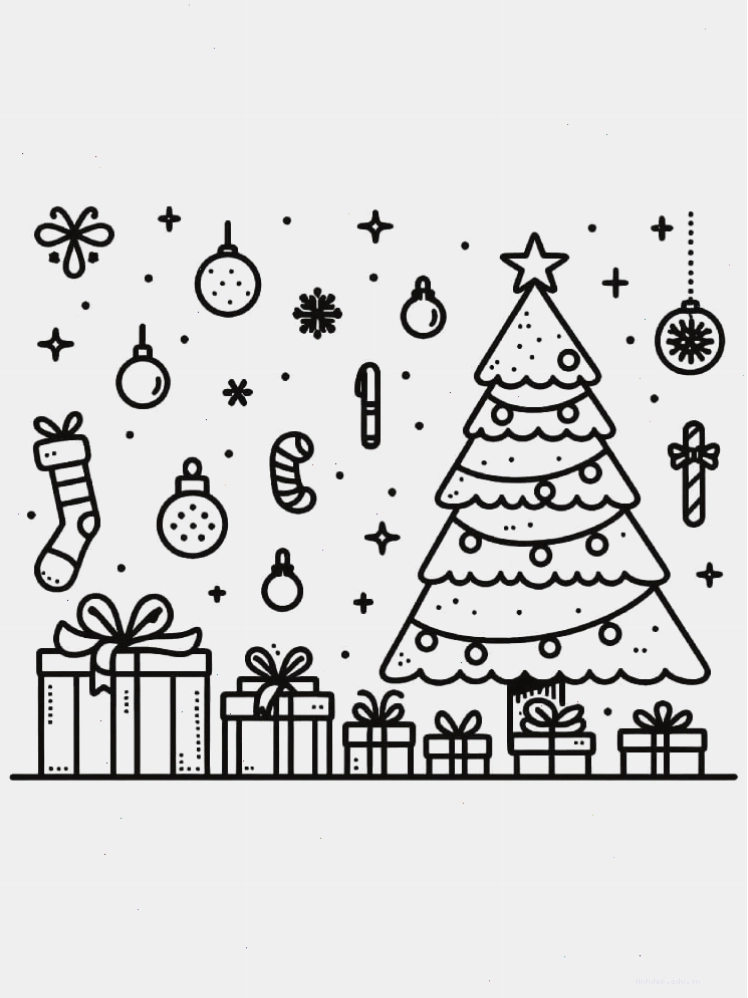 Tranh tô màu cây thông Noel và các món quà Giáng Sinh
