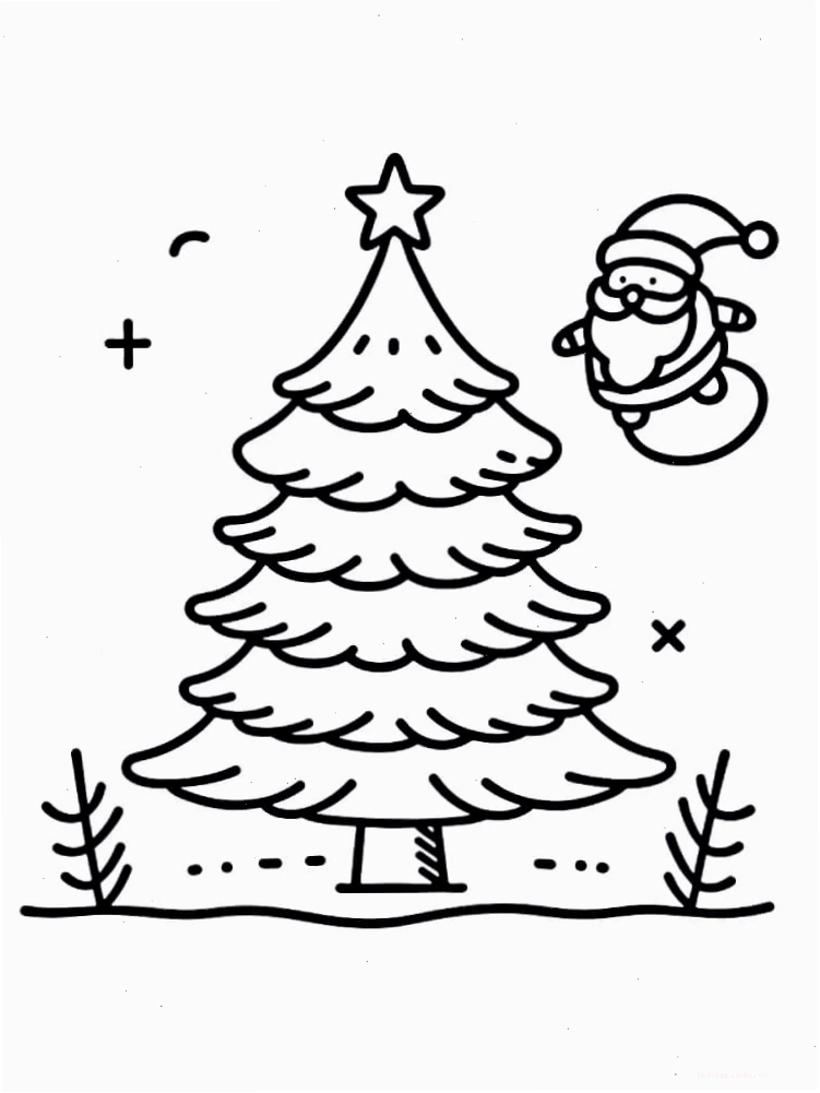 Tranh tô màu cây thông Noel và ông già Noel