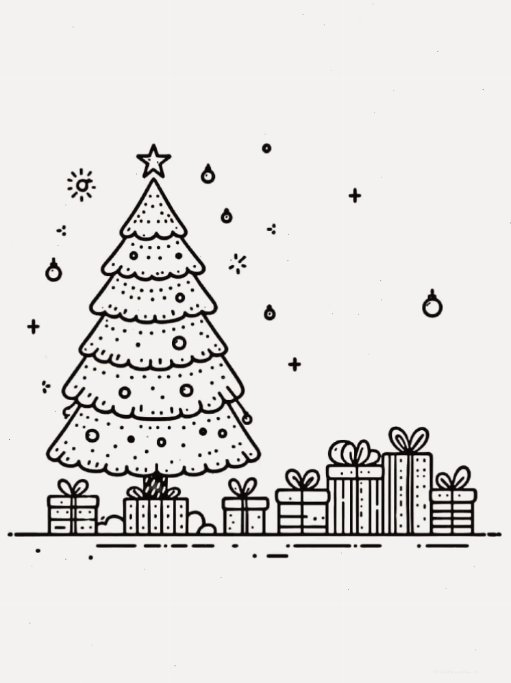 Tranh tô màu cây thông Noel với các món quà