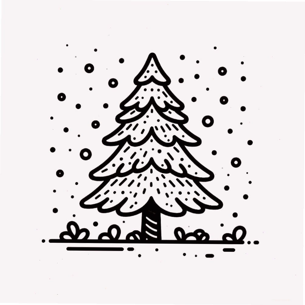 Tranh tô màu cây thông Noel với những bông tuyết rơi