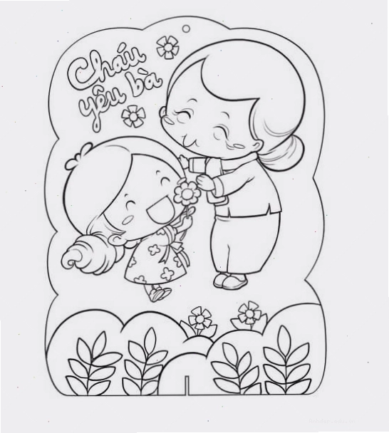 Tranh tô màu cháu gái tặng bà hoa ngày 8/3