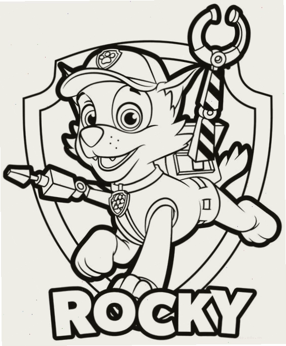 Tranh tô màu chú chó cứu hộ Rocky đang sửa chữa máy móc