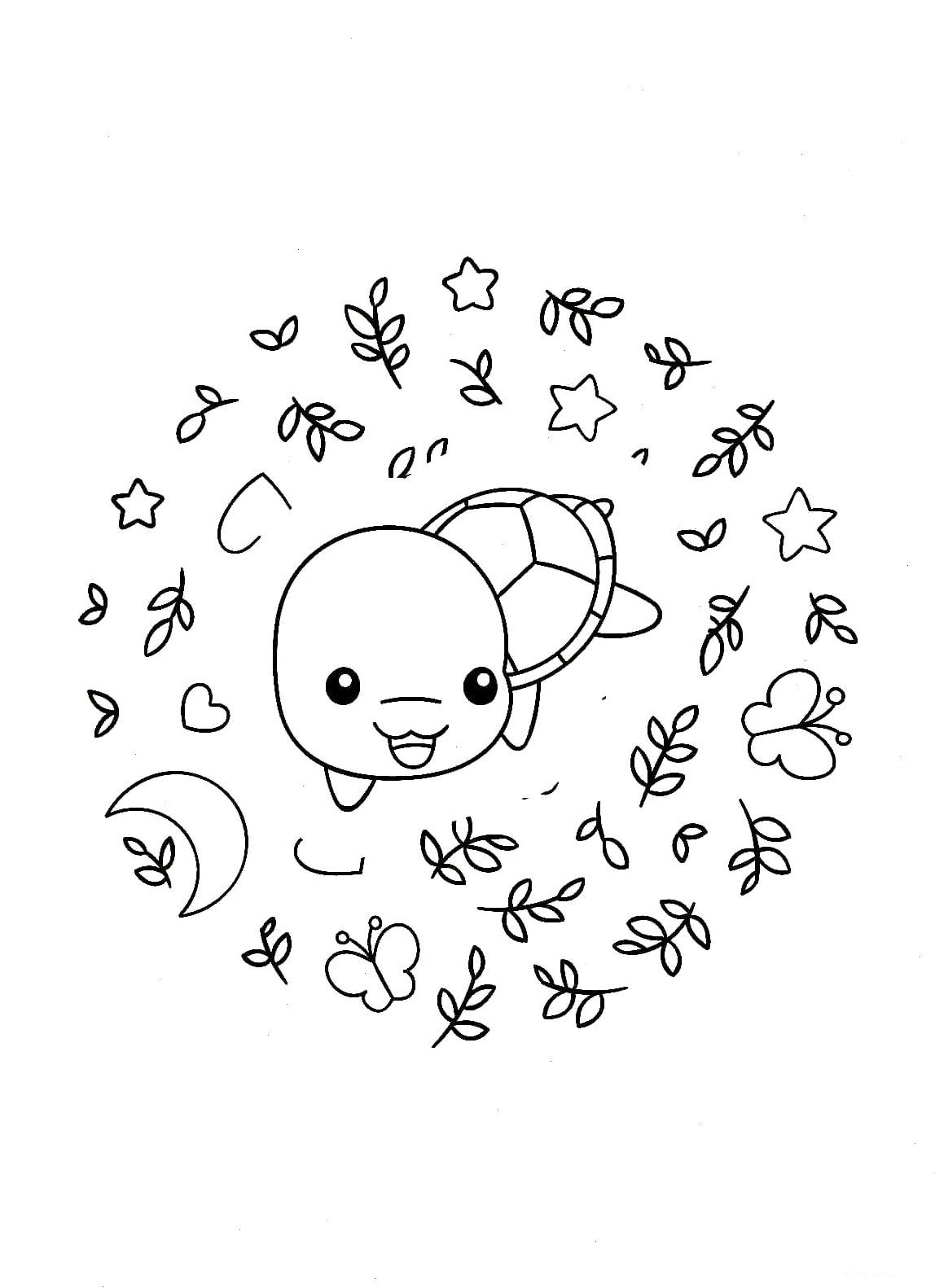 Tranh tô màu con rùa cute đáng yêu cho bé gái