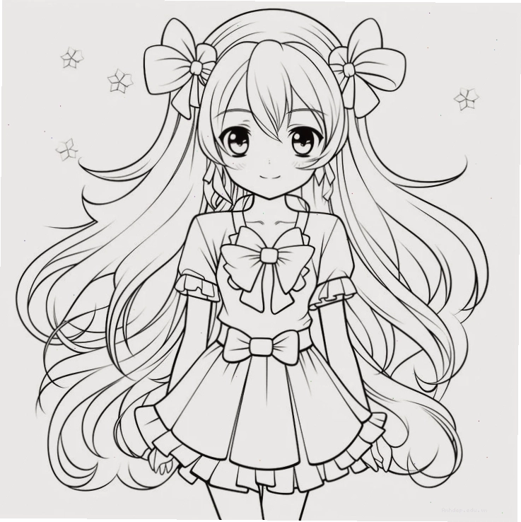 Tranh tô màu công chúa anime cute