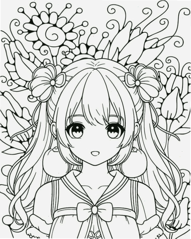 Tranh tô màu công chúa anime đáng yêu