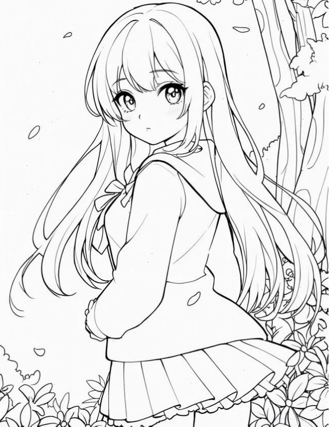 Tranh tô màu công chúa anime đeo bờm hoa xinh xắn
