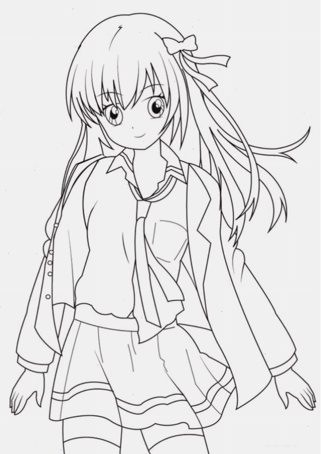 Tranh tô màu công chúa anime đơn giản