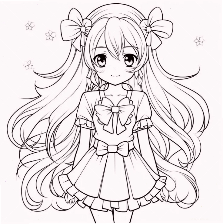 Tranh tô màu công chúa anime mặc váy ngắn dễ thương