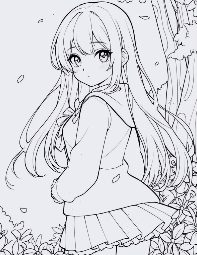 Tranh tô màu công chúa anime xinh xắn
