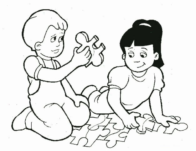 Tranh tô màu cổng trường mầm non với các bạn nhỏ
