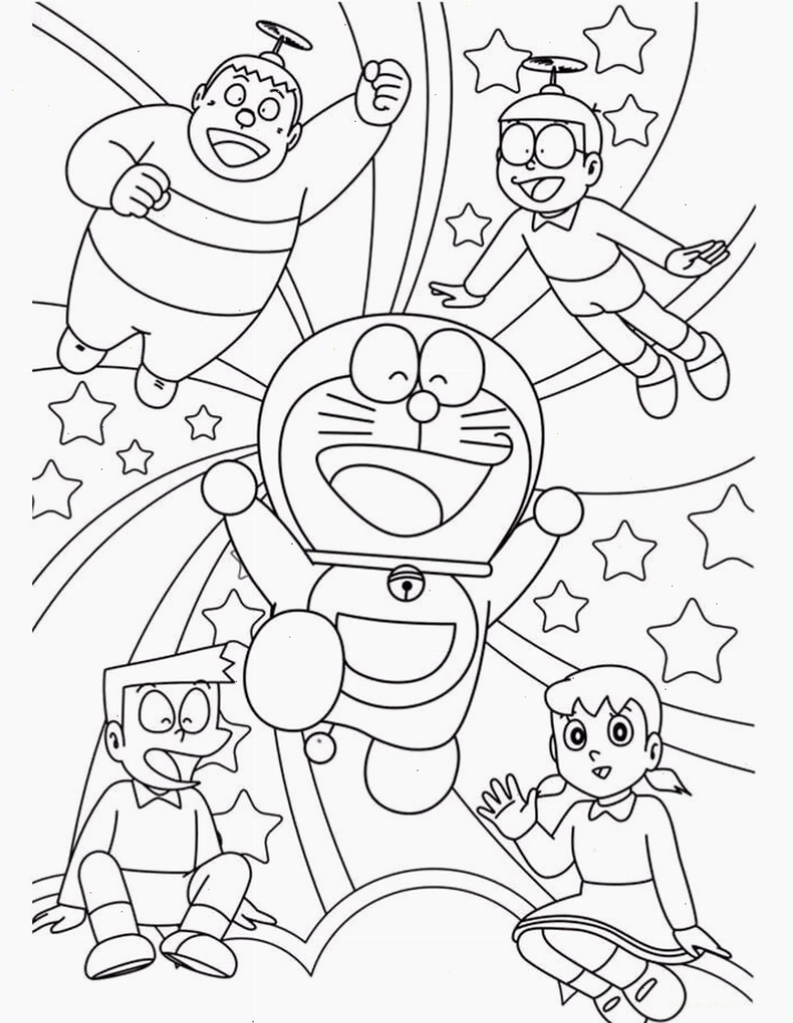 Tranh tô màu Doremon và Nobita thân thiết bên nhau
