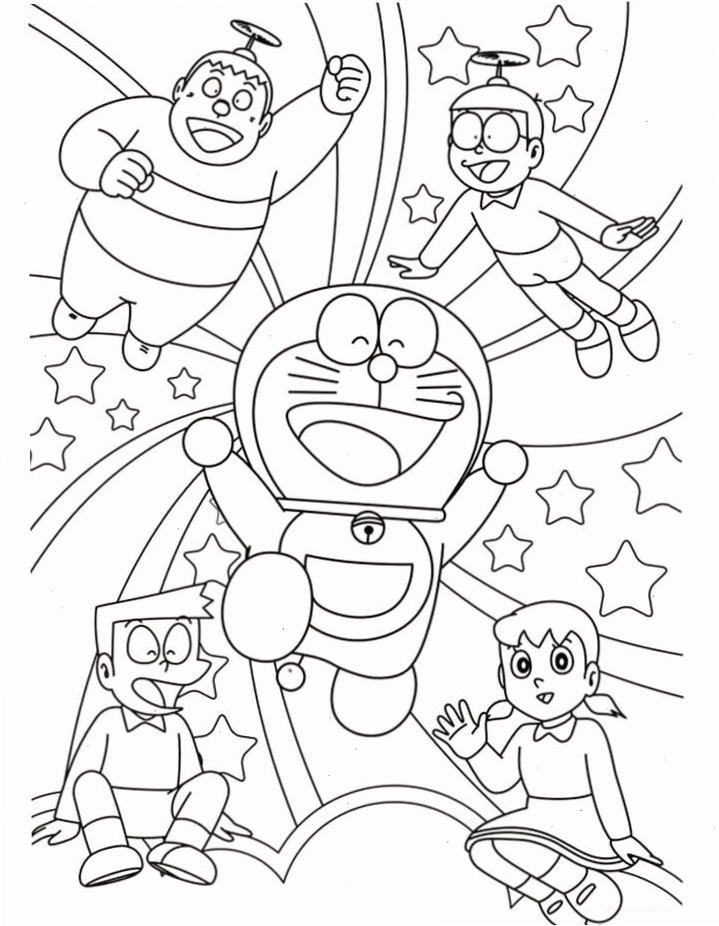 Tranh tô màu Doremon và Nobita với màu sắc tươi sáng