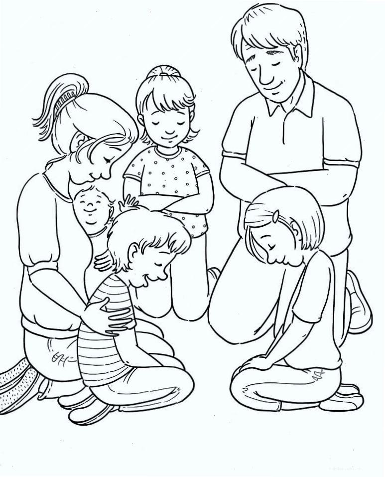 Tranh tô màu gia đình cầu nguyện