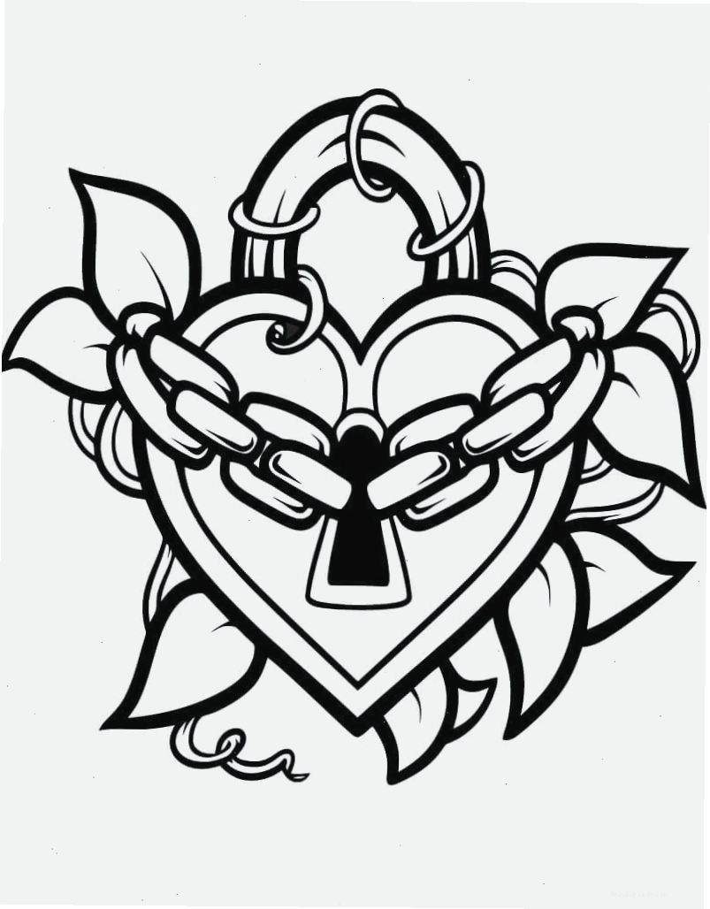 Tranh tô màu hình trái tim và ổ khóa, biểu tượng của sự gắn kết