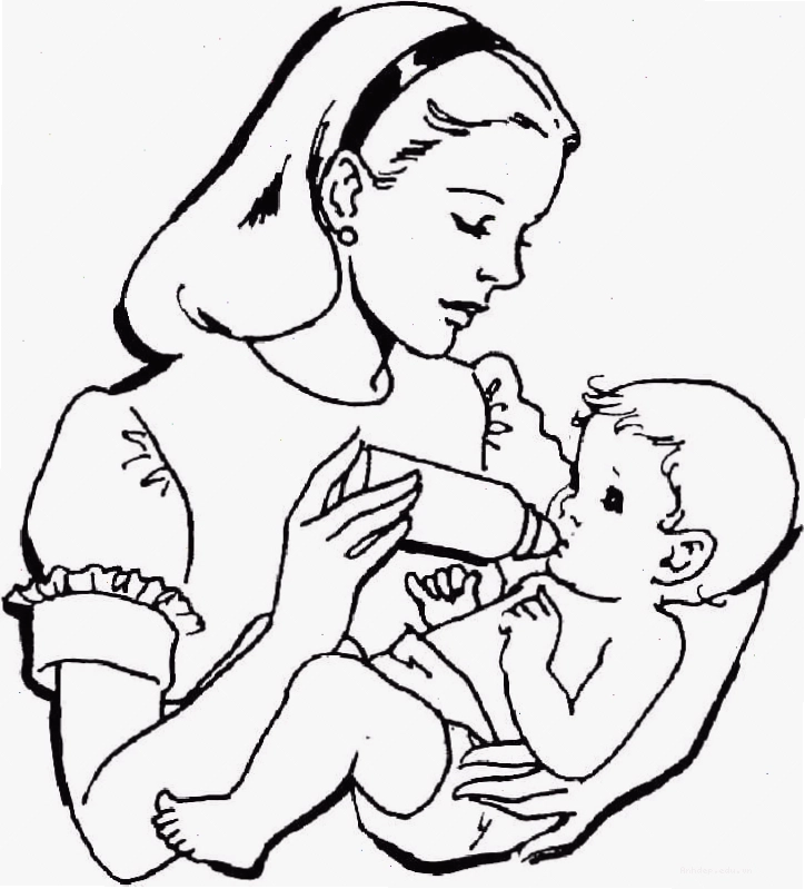 Tranh tô màu mẹ yêu đang cho con uống sữa