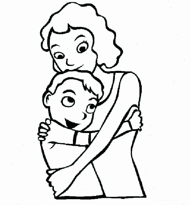 Tranh tô màu mẹ yêu ôm con trai tình cảm
