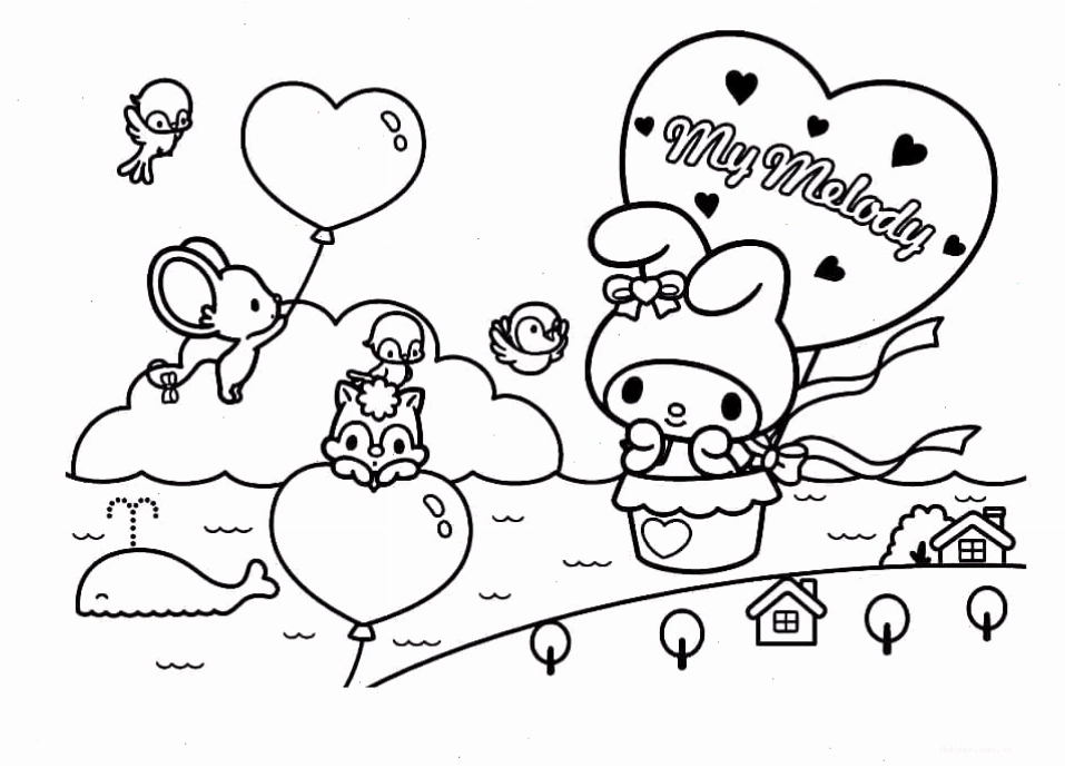 Tranh tô màu My Melody với phong cách hoạt hình Nhật Bản