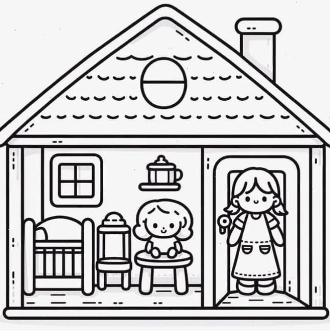 Tranh tô màu ngôi nhà có ống khói, gợi cảm giác ấm cúng