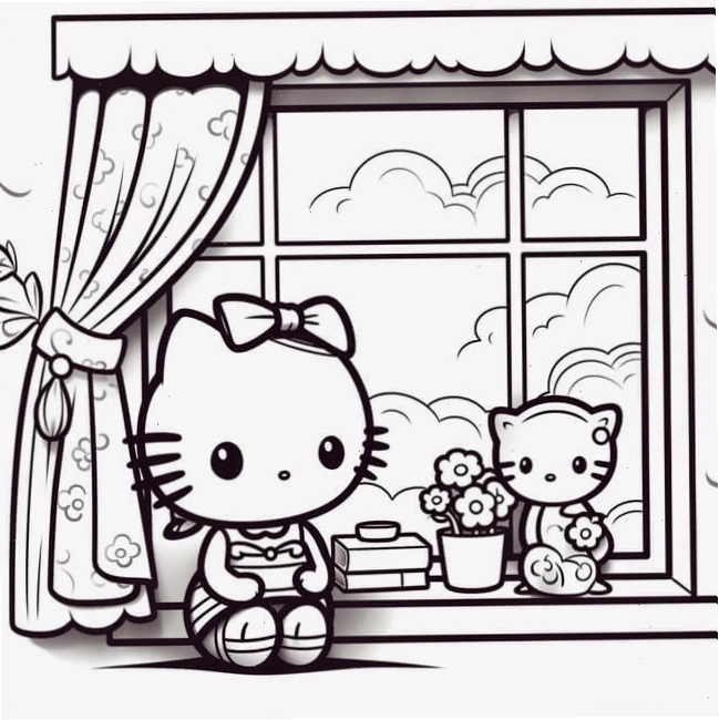 Tranh tô màu ngôi nhà Hello Kitty dễ thương cho bé gái